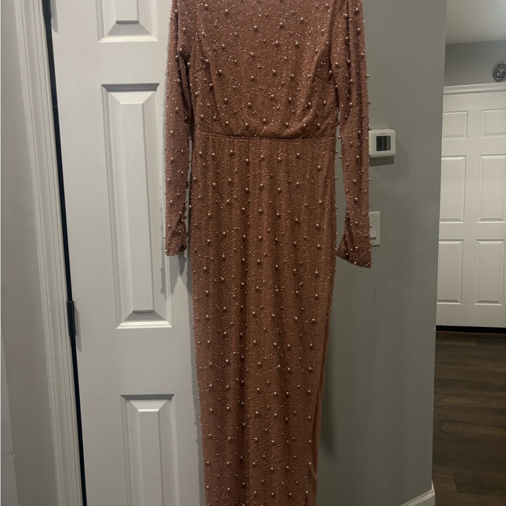 Oh Polly Beaded Long Sleeve Dress - Brown
